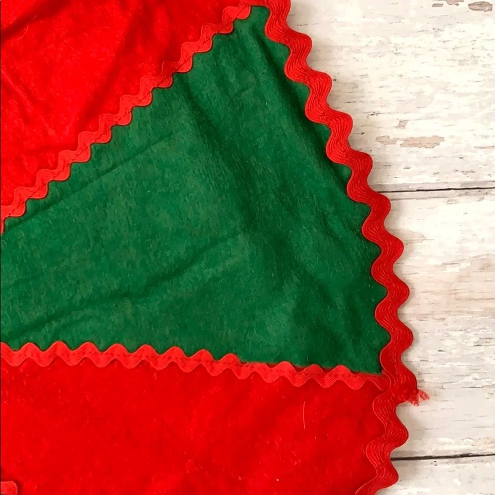 Christmas Tree Skirt Accent Side Table Tableclecloth Holiday Decor Red Rug Mat